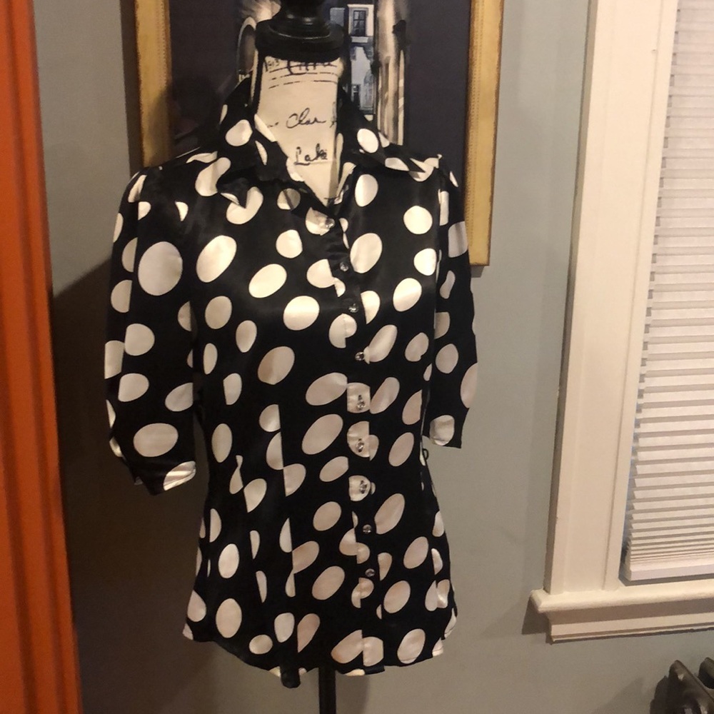 Wet Seal Polka-Dot Button-Down Blouse (L)